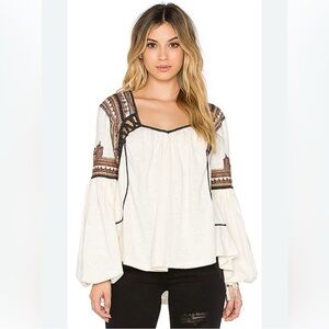 Free People Boho Banded Arm, Bell Sleeve, Split Back Top